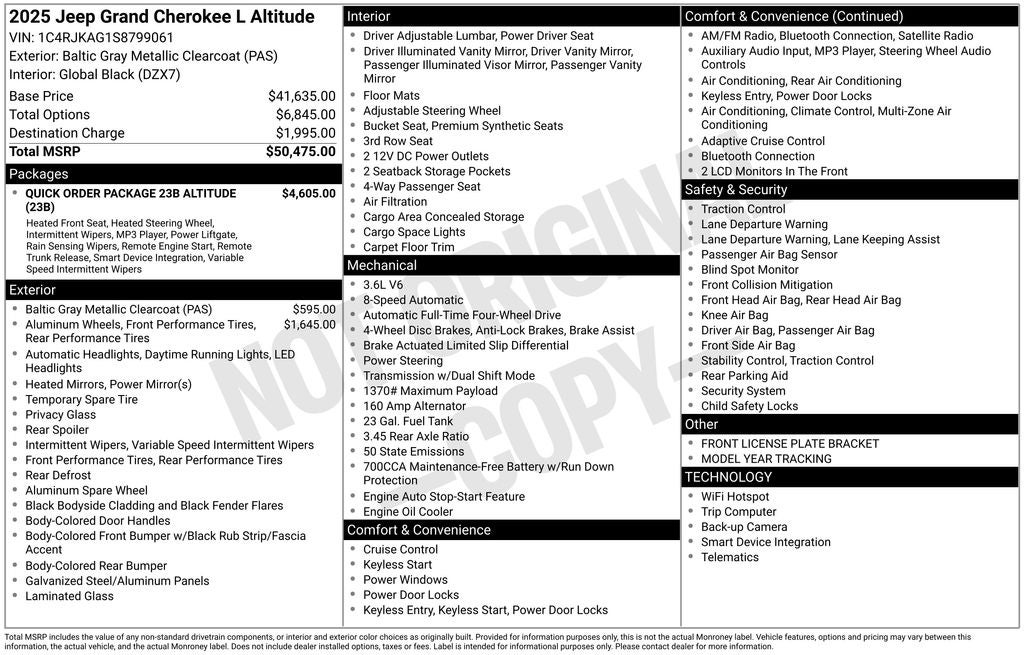 2025 Jeep Grand Cherokee GRAND CHEROKEE L ALTITUDE 4X4