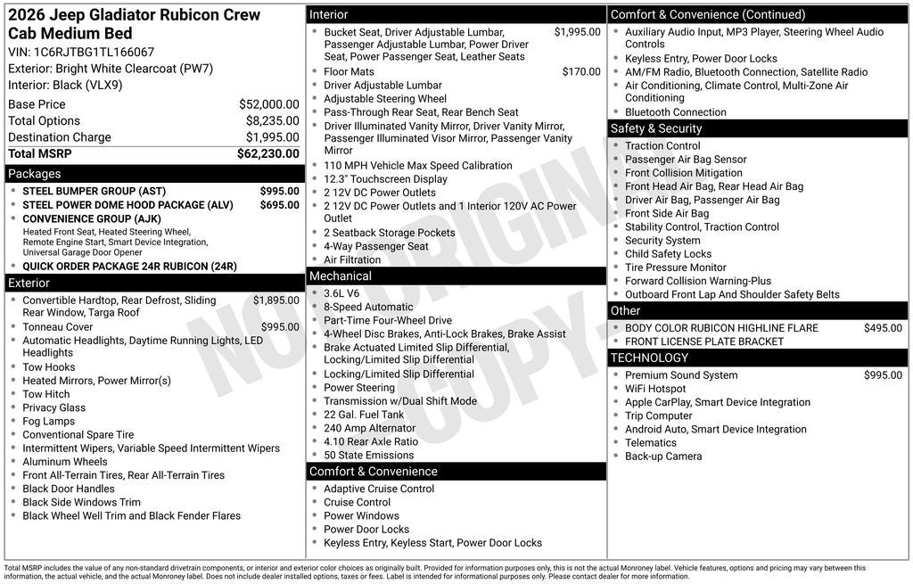 2026 Jeep Gladiator GLADIATOR RUBICON 4X4