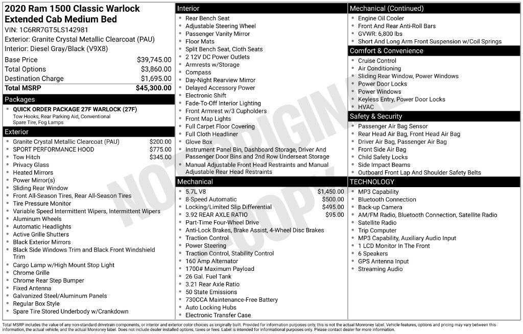 2020 RAM 1500 Classic Warlock Quad Cab 4x4 6'4' Box