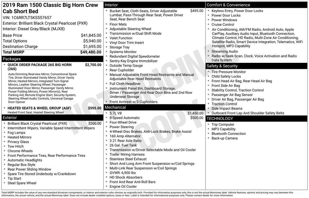 2019 RAM 1500 Classic Big Horn Crew Cab 4x4 5'7' Box