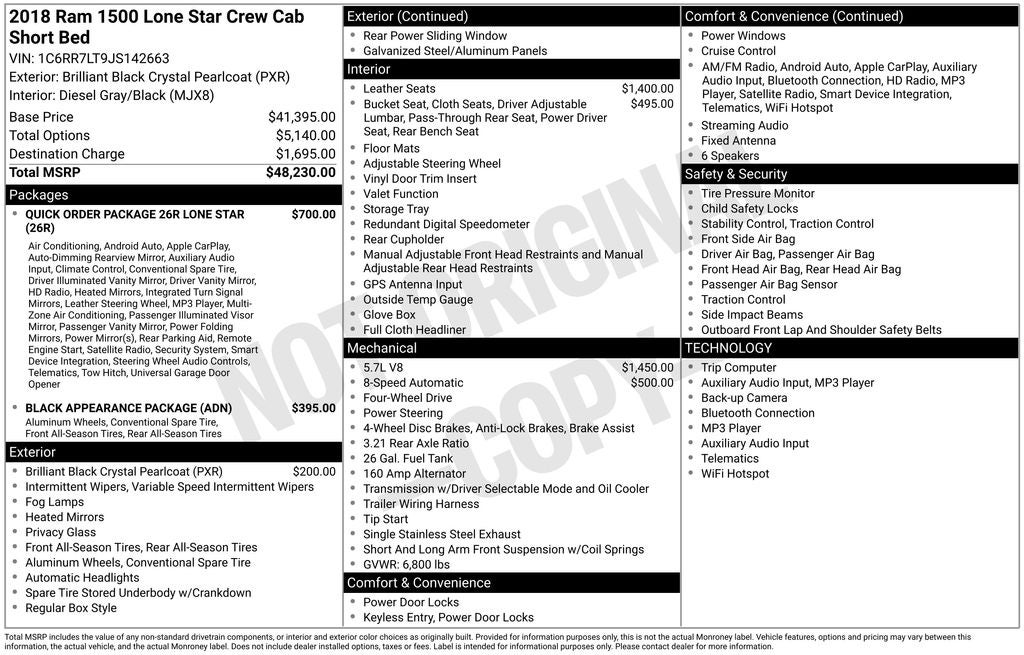 2018 RAM 1500 Lone Star Crew Cab 4x4 5'7' Box