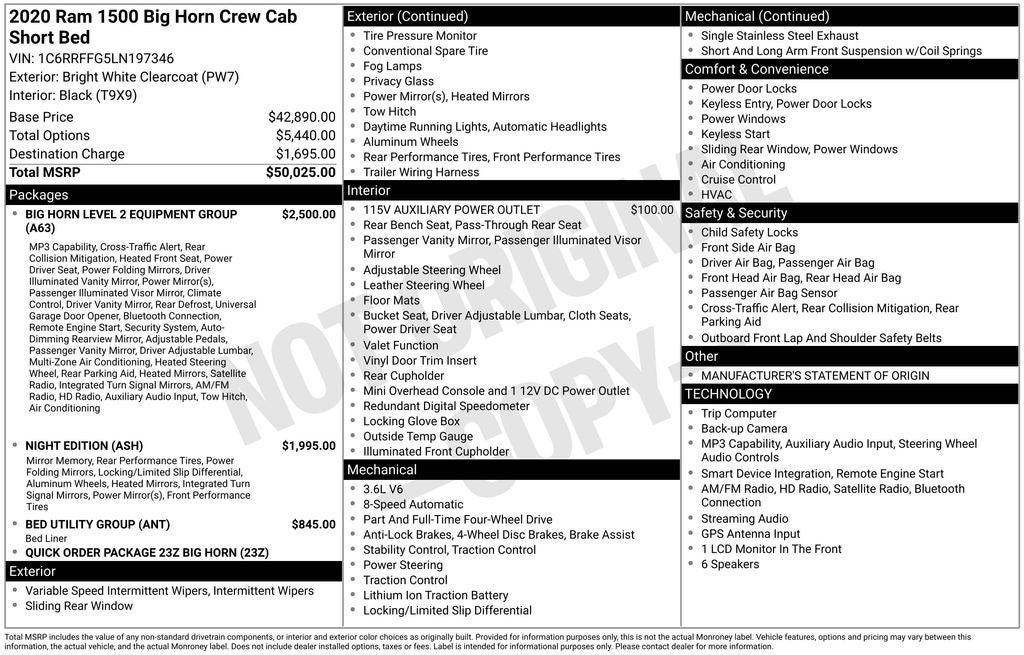 2020 RAM 1500 Big Horn Crew Cab 4x4 5'7' Box