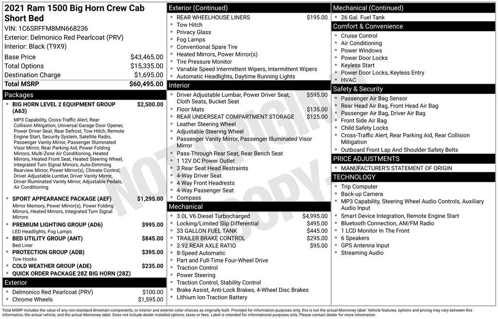2021 RAM 1500 Big Horn Crew Cab 4x4 5'7' Box
