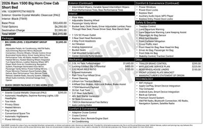 2026 RAM Ram 1500 RAM 1500 BIG HORN CREW CAB 4X4 5'7' BOX