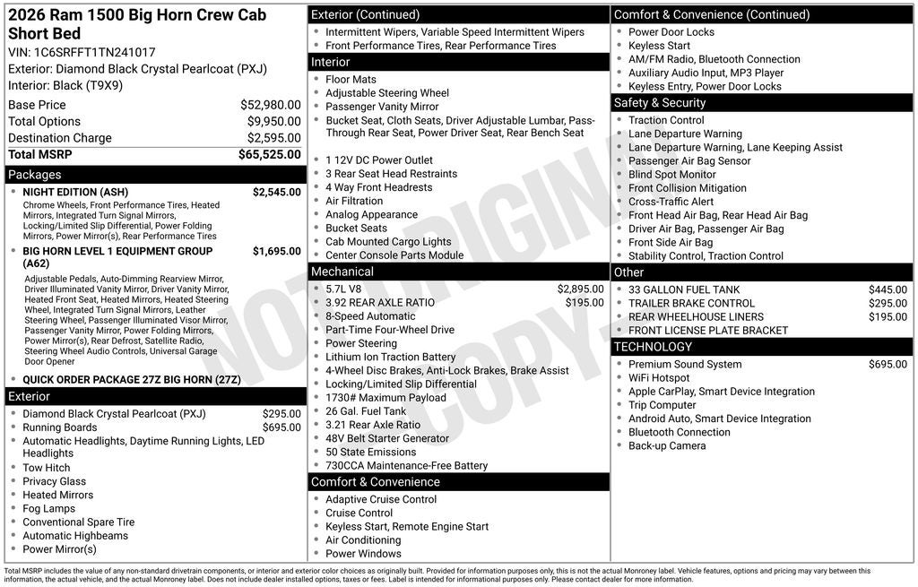 2026 RAM Ram 1500 RAM 1500 BIG HORN CREW CAB 4X4 5'7' BOX