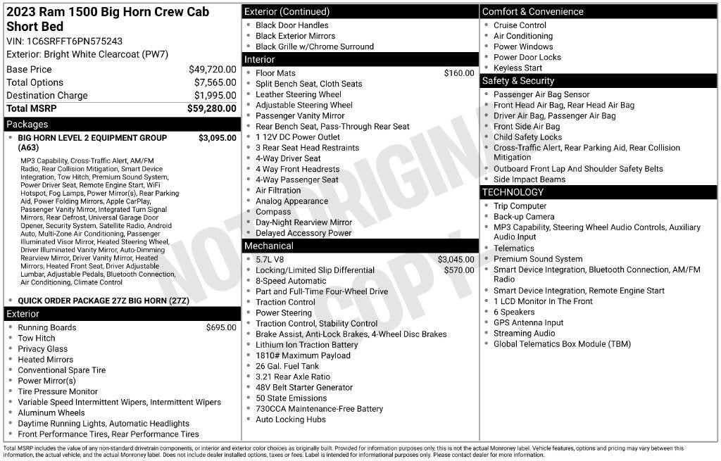 2023 RAM 1500 Big Horn Crew Cab 4x4 5'7' Box