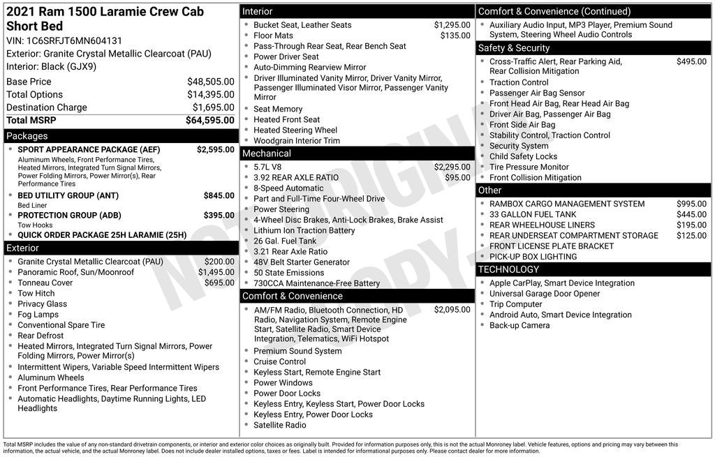 2021 RAM 1500 Laramie Crew Cab 4x4 5'7' Box
