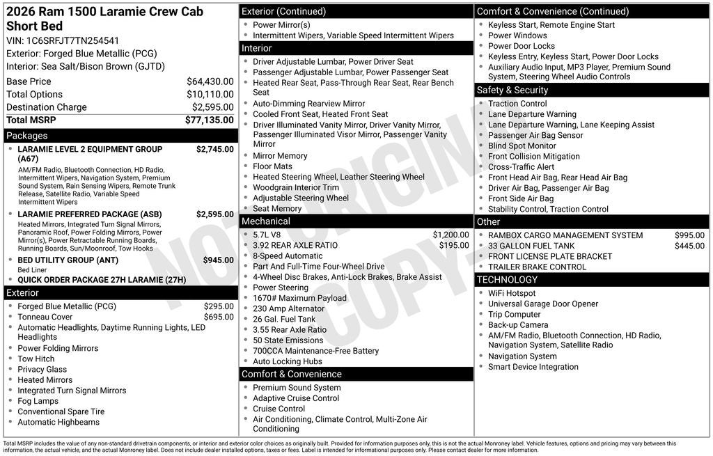 2026 RAM Ram 1500 RAM 1500 LARAMIE CREW CAB 4X4 5'7' BOX