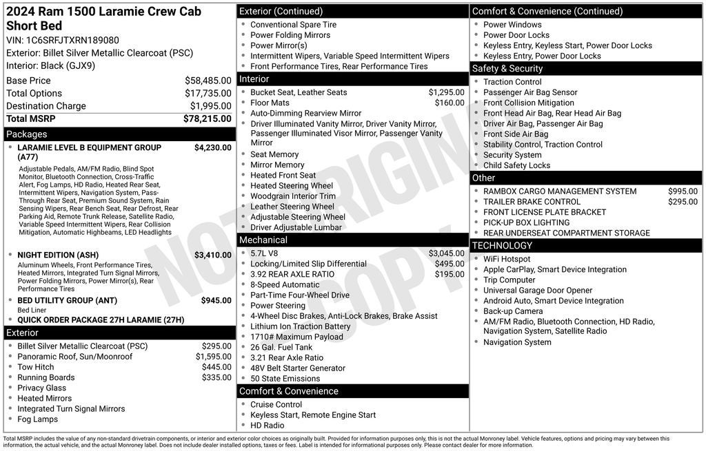2024 RAM 1500 Laramie Crew Cab 4x4 5'7' Box