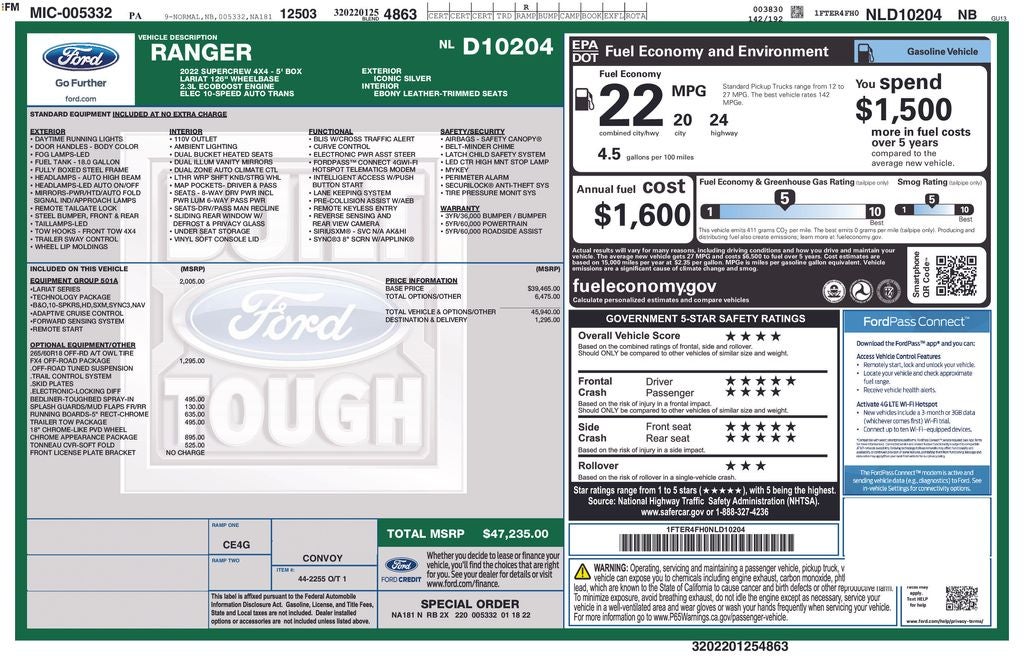 2022 Ford Ranger LARIAT