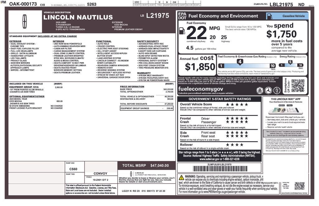 2020 Lincoln Nautilus Standard
