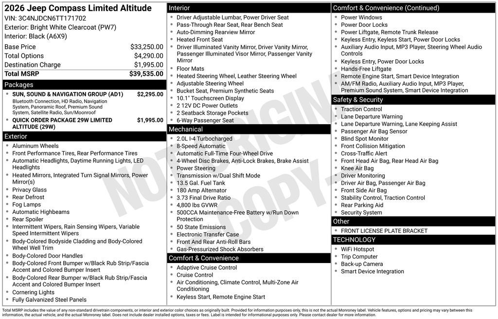 2026 Jeep Compass COMPASS LIMITED ALTITUDE 4X4