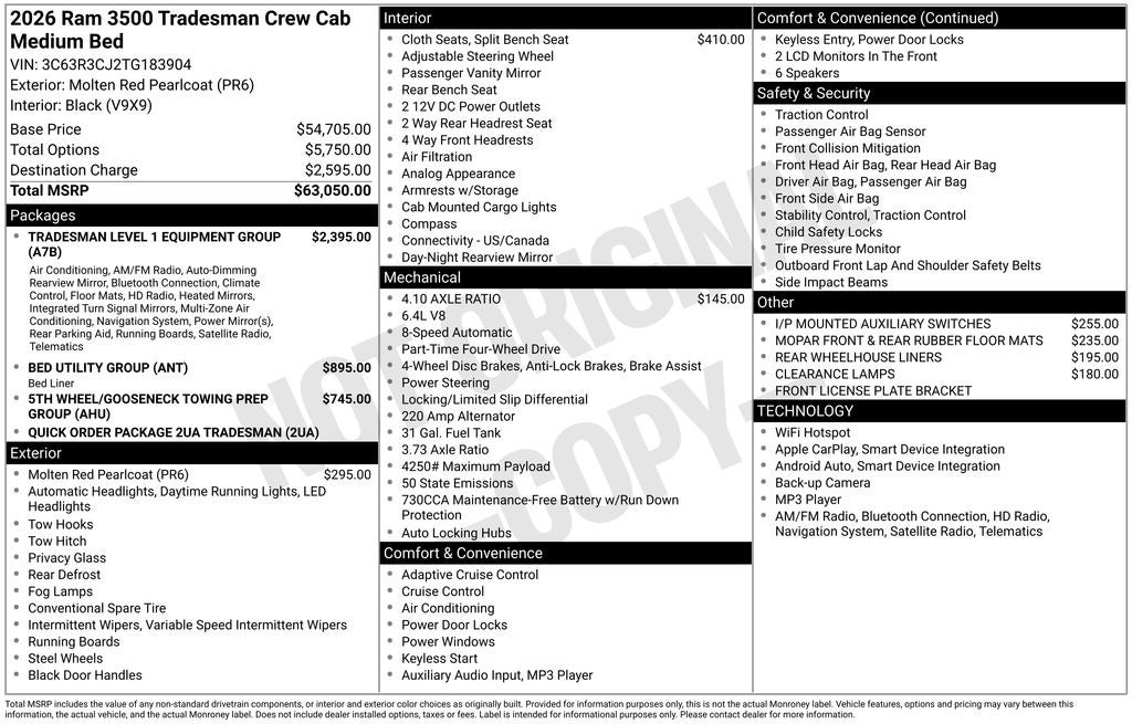 2026 RAM Ram 3500 RAM 3500 TRADESMAN CREW CAB 4X4 6'4' BOX