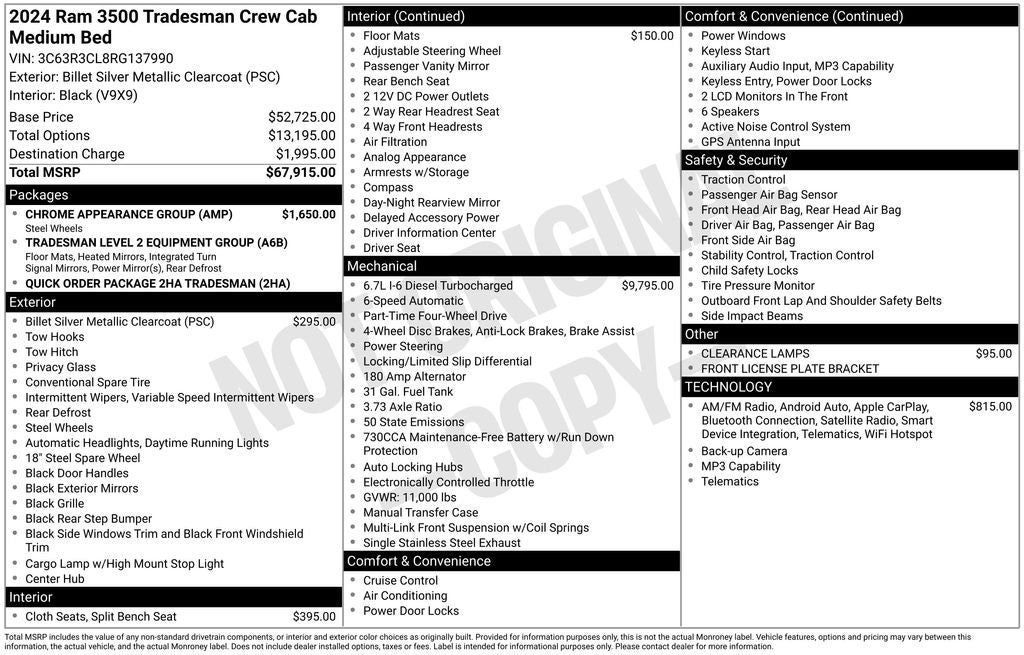 2024 RAM 3500 Tradesman Crew Cab 4x4 6'4' Box