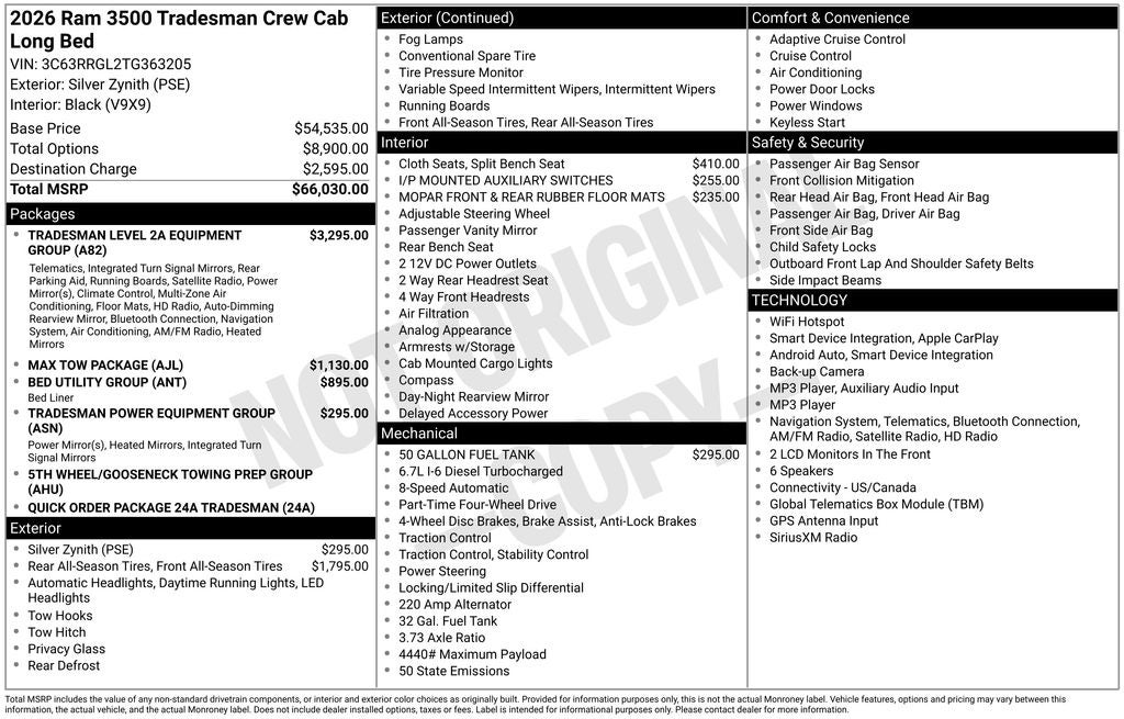 2026 RAM Ram 3500 RAM 3500 TRADESMAN CREW CAB 4X4 8' BOX
