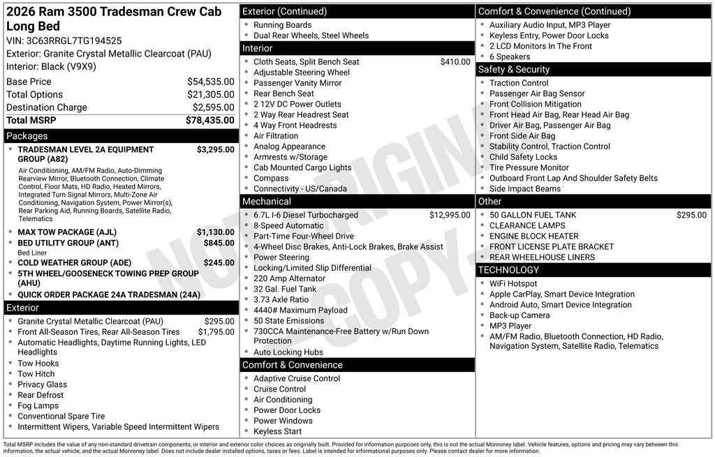 2026 RAM Ram 3500 RAM 3500 TRADESMAN CREW CAB 4X4 8' BOX