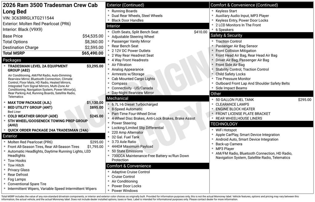 2026 RAM Ram 3500 RAM 3500 TRADESMAN CREW CAB 4X4 8' BOX