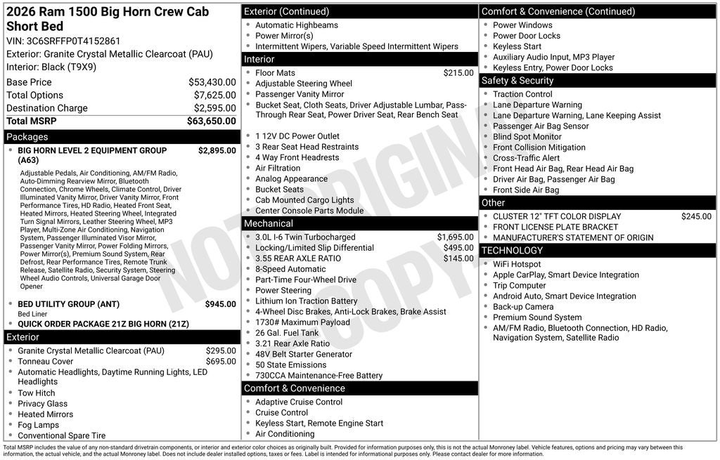 2026 RAM Ram 1500 RAM 1500 BIG HORN CREW CAB 4X4 5'7' BOX
