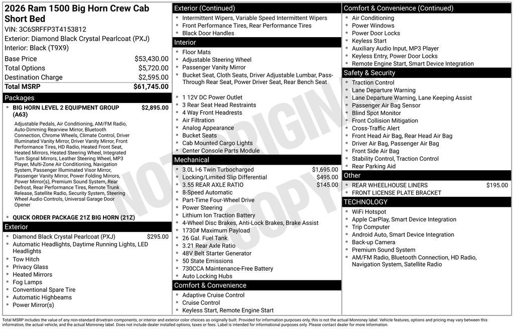 2026 RAM Ram 1500 RAM 1500 BIG HORN CREW CAB 4X4 5'7' BOX