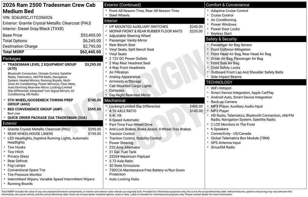 2026 RAM Ram 2500 RAM 2500 TRADESMAN CREW CAB 4X4 6'4' BOX