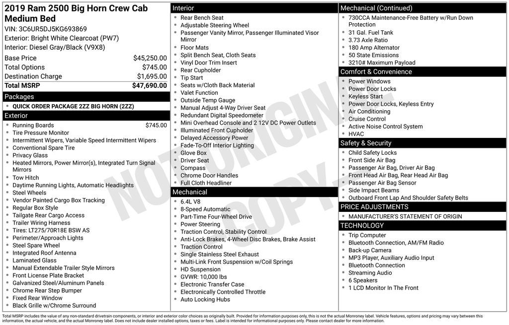 2019 RAM 2500 Big Horn Crew Cab 4x4 6'4' Box