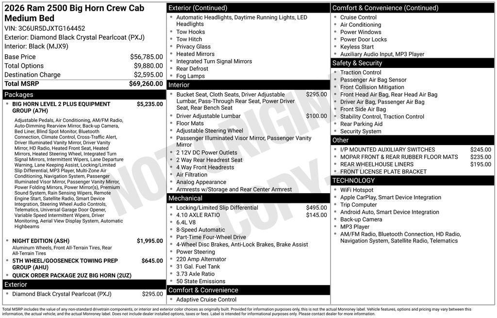 2026 RAM Ram 2500 RAM 2500 BIG HORN CREW CAB 4X4 6'4' BOX