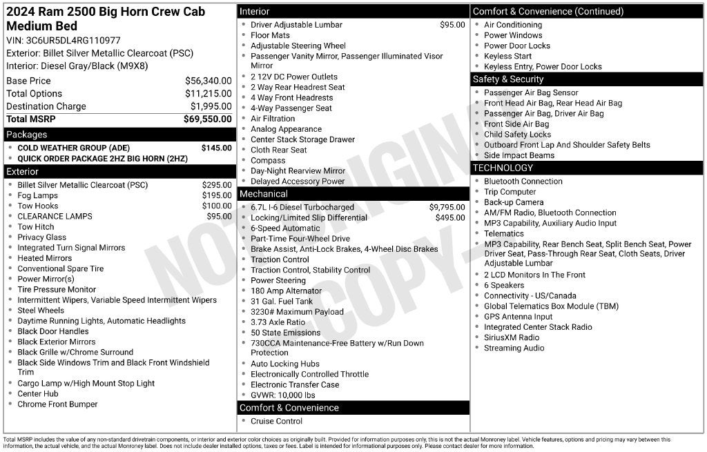 2024 RAM 2500 Big Horn Crew Cab 4x4 6'4' Box