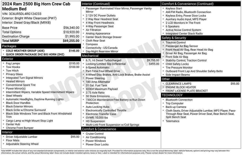 2024 RAM Ram 2500 RAM 2500 BIG HORN CREW CAB 4X4 6'4' BOX