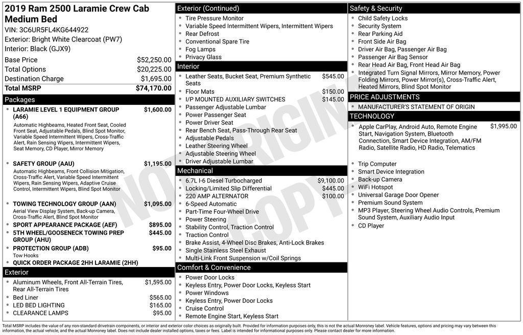 2019 RAM 2500 Laramie Crew Cab 4x4 6'4' Box
