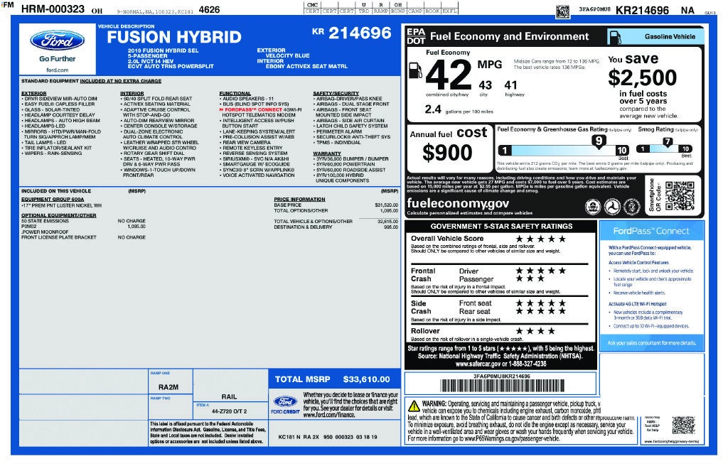 2019 Ford Fusion Hybrid SEL