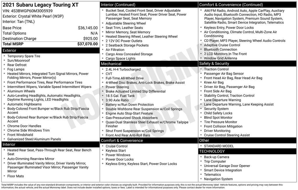 2021 Subaru Legacy Touring XT